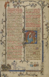 Initial B: David Playing the Harp; Paris, France; about 1320 - 1325; Tempera colors, gold leaf, and ink on parchment; Leaf
