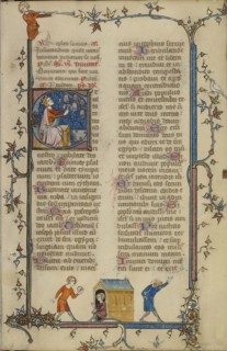 Initial E: David Playing the Bells; Paris, France; about 1320 - 1325; Tempera colors, gold leaf, and ink on parchment