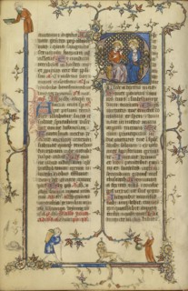 Initial D: God the Father and Christ; Paris, France; about 1320 - 1325; Tempera colors, gold leaf, and ink on parchment; Leaf