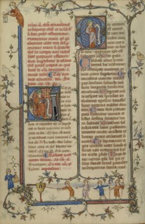 Initial E: A Prophet; Initial Q: A Prophet; Paris, France; about 1320 - 1325; Tempera colors, gold leaf, and ink on parchment