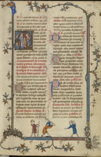 Initial E: Two Prophets; Paris, France; about 1320 - 1325; Tempera colors, gold leaf, and ink on parchment; Leaf: 16.7 x 11.1 cm