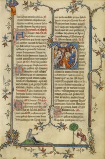 Initial P: The Stoning of Saint Stephen; Paris, France; about 1320–1325; Tempera colors, gold leaf, and ink on parchment; Leaf