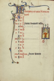 A Young Man Carrying Two Plants; Northeastern France, France; about 1300; Tempera colors, gold leaf, and ink on parchment; Leaf