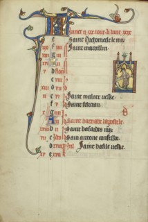 A Man Mowing; Northeastern France, France; about 1300; Tempera colors, gold leaf, and ink on parchment; Leaf: 26.4 x 18.3 cm