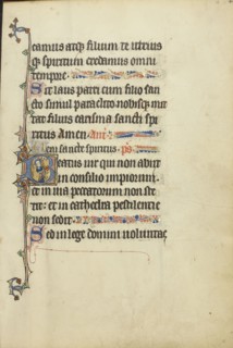 Initial B: A Female Saint; Northeastern France, France; about 1300; Tempera colors, gold leaf, and ink on parchment; Leaf