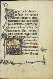 Initial D: The Ascension; Initial D: Pentecost; Northeastern France, France; about 1300; Tempera colors, gold leaf, and ink