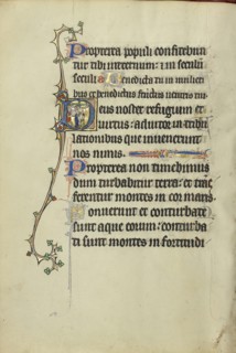 Initial D: A Man Embracing Christ on the Cross; Northeastern France, France; about 1300; Tempera colors, gold leaf, and ink