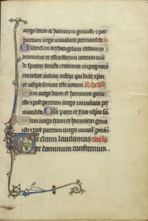 Initial T: A Nimbed Cleric Baptizing Another Nimbed and Tonsured Cleric, The Baptism of Saint Augustine by Saint Ambrose