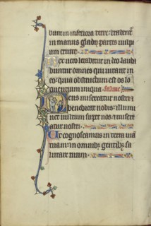 Initial D: A Nimbed Man Speaking to Two Persons; Northeastern France, France; about 1300; Tempera colors, gold leaf, and ink
