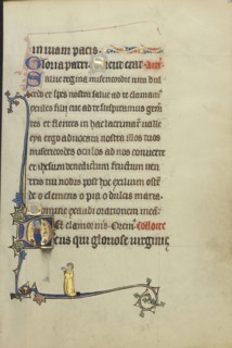 Initial D: The Virgin Mary; Northeastern France, France; about 1300; Tempera colors, gold leaf, and ink on parchment; Leaf