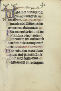 Initial V: A Man in Prayer; Northeastern France, France; about 1300; Tempera colors, gold leaf, and ink on parchment; Leaf