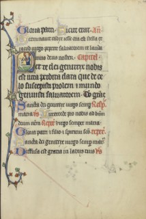 Initial P: The Virgin Mary Taking the Hand of a Person Raised from the Dead; Northeastern France, France; about 1300; Tempera