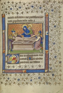 The Entombment; or Le Mans, France; about 1400 - 1410; Tempera colors, gold leaf, gold paint, and ink on parchment; Leaf