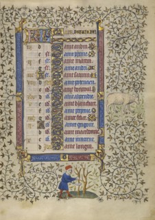 A Man Chopping Trees; Zodiacal Sign of Aries; Follower of the Egerton Master, French , Netherlandish, active about 1405 - 1420