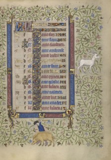 A Man Slaughtering a Pig; Zodiacal Sign of Capricorn; Follower of the Egerton Master, French , Netherlandish, active about 1405