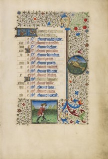 A Man Mowing; Zodiacal Sign of Cancer; Workshop of the Bedford Master, French, active first half of 15th century, Paris, France