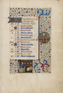 A Man and a Wine Press; Zodiacal Sign of Libra; Workshop of the Bedford Master, French, active first half of 15th century