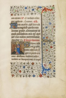 Saint Thomas with a Book; Workshop of the Bedford Master, French, active first half of 15th century, Paris, France; about 1440
