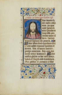 Initial S: The Face of Christ; Workshop of Master of Jean Chevrot, Flemish, active about 1440 - 1450, Bruges illuminated