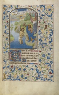 The Baptism of Christ; Willem Vrelant, Flemish, died 1481, active 1454 - 1481, Bruges, Belgium; early 1460s; Tempera colors