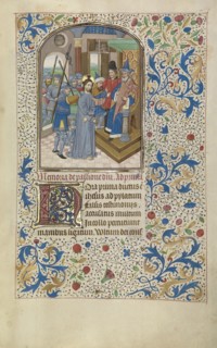 Christ before Pilate; Willem Vrelant, Flemish, died 1481, active 1454 - 1481, Bruges, Belgium; early 1460s; Tempera colors