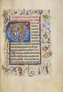 Initial G: The Throne of Grace; Brabant, possibly, Flanders, Belgium; after 1460; Tempera colors, gold leaf, and ink