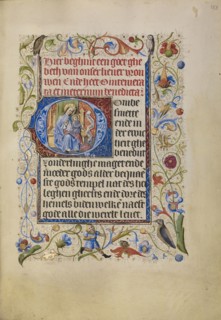 Initial O: The Virgin and Child Enthroned; Brabant, possibly, Flanders, Belgium; after 1460; Tempera colors, gold leaf, and ink