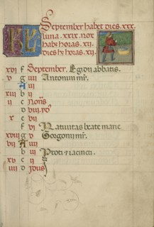 Harvesting Grapes; Naples, Campania, Italy; about 1460; Tempera colors, gold, and ink on parchment; Leaf: 17.1 x 12.1 cm