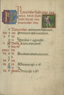A Man Carrying Wood; Naples, Campania, Italy; about 1460; Tempera colors, gold, and ink on parchment; Leaf: 17.1 x 12.1 cm