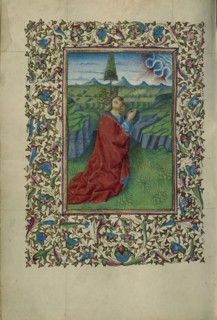 David in Prayer; Naples, Campania, Italy; about 1460; Tempera colors, gold, and ink on parchment; Leaf: 17.1 x 12.1 cm