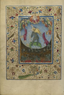 Saint Michael Battling the Devil; Naples, Campania, Italy; about 1460; Tempera colors, gold, and ink on parchment; Leaf