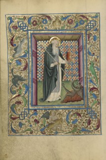 Saint Anthony Constraining a Devil; Naples, Campania, Italy; about 1460; Tempera colors, gold, and ink on parchment; Leaf