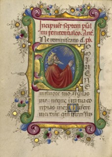 Initial D: David in Prayer; Taddeo Crivelli, Italian, died about 1479, active about 1451 - 1479, Ferrara, Emilia-Romagna, Italy