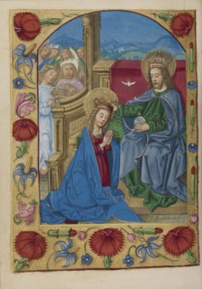 The Coronation of the Virgin; Strasbourg, France; early 16th century; Tempera colors on parchment; Leaf: 13.5 x 10.5 cm