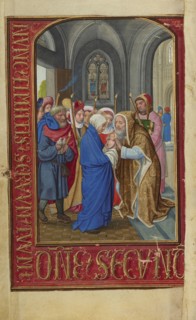 The Presentation in the Temple; Simon Bening, Flemish, about 1483 - 1561, Bruges, Belgium; about 1525–1530; Tempera colors