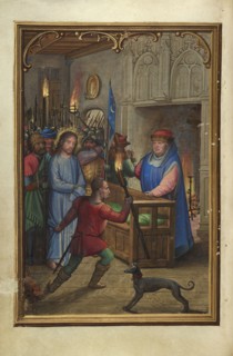 Christ before Annas; Simon Bening, Flemish, about 1483 - 1561, Bruges, Belgium; about 1525–1530; Tempera colors, gold paint