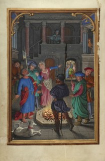 The Denial of Saint Peter; Simon Bening, Flemish, about 1483 - 1561, Bruges, Belgium; about 1525 - 1530; Tempera colors, gold
