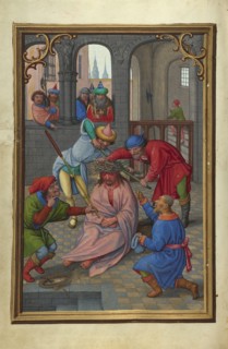 The Crowning with Thorns; Simon Bening, Flemish, about 1483 - 1561, Bruges, Belgium; about 1525–1530; Tempera colors, gold