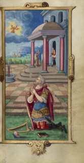 David in Prayer; Paris, France; 1544; Tempera colors and gold paint on uterine parchment; Leaf: 14.3 x 8.1 cm, 5 5,8 x 3 3,16 in