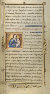 Initial O: The Virgin and Child; Paris, France; 1544; Tempera colors and gold paint on uterine parchment; Leaf: 14.3 x 8.1 cm