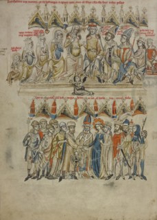 The Family of Berthold VI; The Marriage of Hedwig and Heinrich; Unknown maker; Silesia, Poland; 1353; Tempera colors, colored