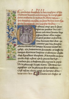 Initial O: The Miracle of the Birds above the Hermitage Altar; Master of the Brussels Romuléon or workshop, Flemish, active