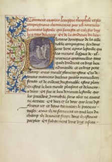 Initial P: Bishop Theophile and His Companions Following a Star for Forty Days; Master of the Brussels Romuléon or workshop