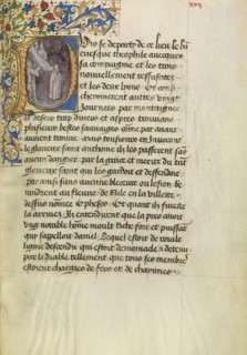 Initial P: A Madman Healed After Touching the Body of Saint Anthony; Master of the Brussels Romuléon or workshop, Flemish