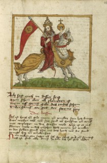 The Sun Represented as an Emperor on Horseback; Augsburg, Germany; shortly after 1464; Watercolor and ink on paper