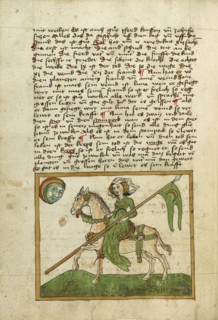 The Moon Represented as a Woman on Horseback; Ulm, Germany; shortly after 1464; Watercolor and ink on paper