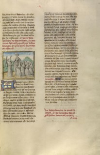 Aseneth Requesting the Angel's Blessing of Seven Young Women; Ghent, Belgium; about 1475; Tempera colors, gold leaf