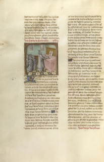 The High Priest Sacrificing a Lamb; Ghent, Belgium; about 1475; Tempera colors, gold leaf, and gold paint on parchment; Leaf