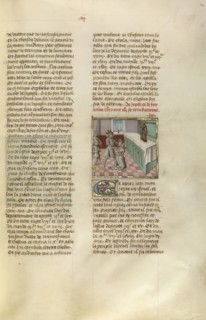 Jephthe and his Daughter; Ghent, Belgium; about 1475; Tempera colors, gold leaf, and gold paint on parchment; Leaf