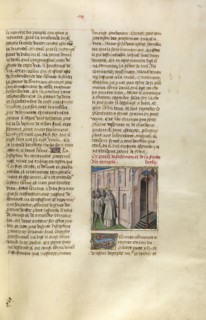 Solomon before the Temple; Ghent, Belgium; about 1475; Tempera colors, gold leaf, and gold paint on parchment; Leaf